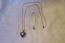 Women's Silver Tone Heart Pendant Necklace and Matching Bracelet