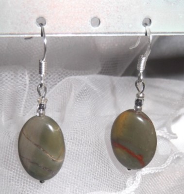 925 STERLING SILVER PICASSO JASPER GEMSTONE EARRINGS, PIERCED CRYSTAL DROP HOOKS