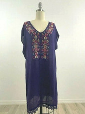 SUNDANCE Free Expressions Purple Boho Floral Embroidered Tunic Dress Size XSmall