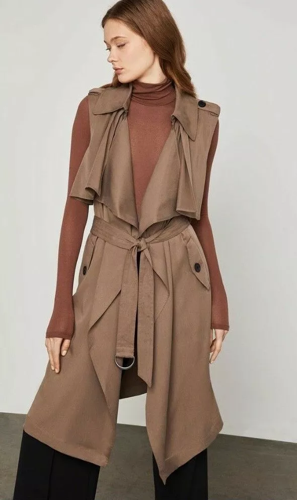 NWT NEW BCBG MAXAZRIA BRIELLE Designer Long Belted Runway Vest Trench Coat $298