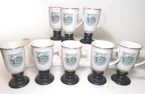 Vintage Dartmouth College Pedestal 6" Mugs Gold Trim Vox Clamantis In Deserto