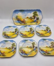 Set of 7 Vintage Beautiful Milkmaid in Nature Appetizer Plates  Flosmaron Make