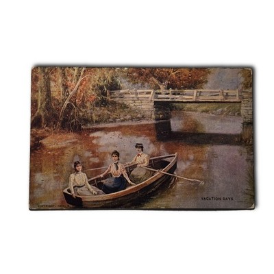 Postcard 1902 Vacation Days Women Rowing Boat Landscape Bridge F821