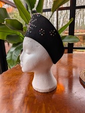 Original 1940s Vintage Hat. Black, Beaded, Cocktail Hat. 40s. Goodwood.