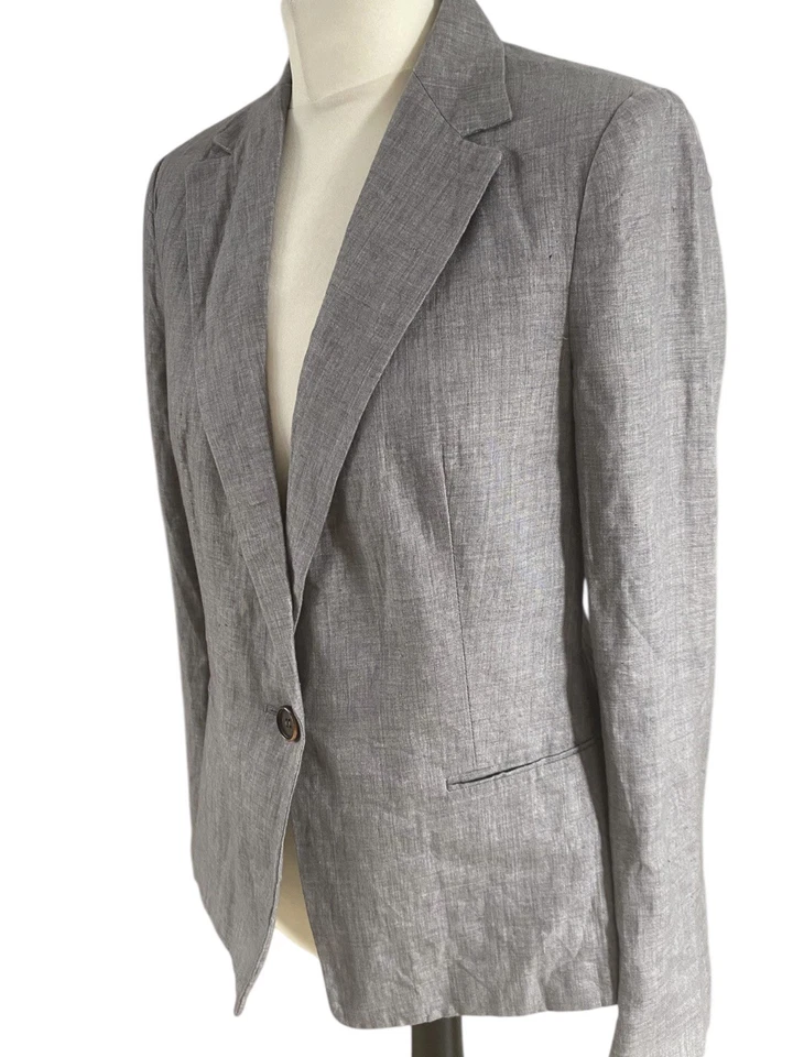 Zara Women’s Medium Grey 100% Linen Blazer Smart Jacket  - Image 3 of 4
