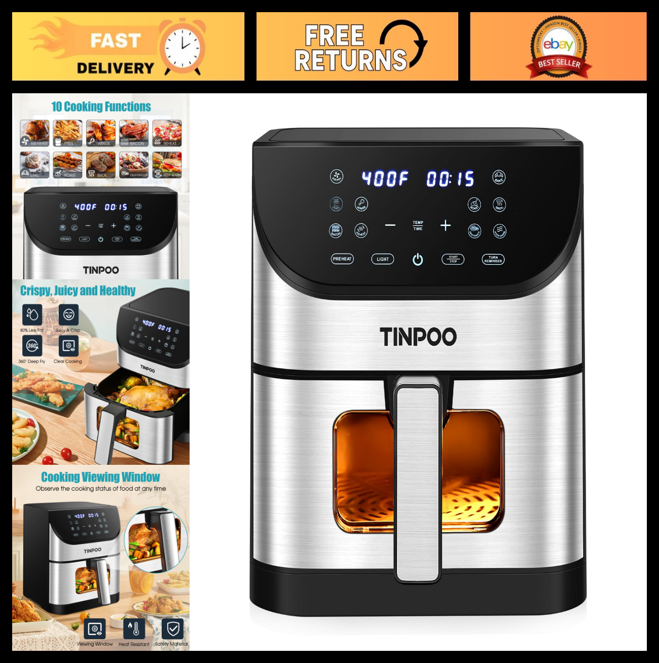 6.2 QT 1500W Air Fryer with 10 Presets