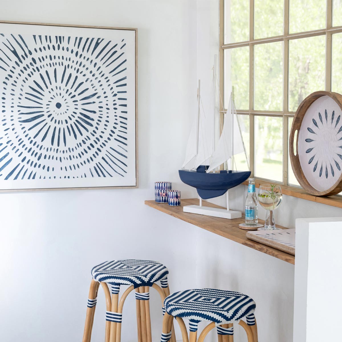 Tableau déco Circle 80x80cm blanc et bleu pour salon moderne - 4