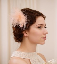 1920s Feather Flapper Hair Clips for Women White Swan Hair piece Crystal Feat...
