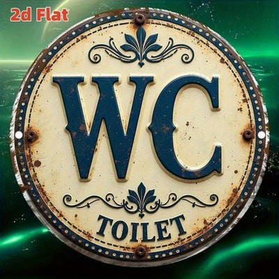 Vintage Antique WC Design Teal Beige Aluminum Bathroom Sign