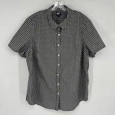 Lands End 20W Black White Gingham Supima Top Button Up