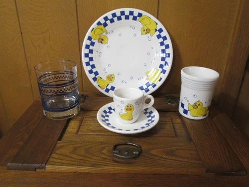 HTF Fiestaware RUBBER DUCKY 5 piece yellow duck setting discontinued Fiesta Jeep