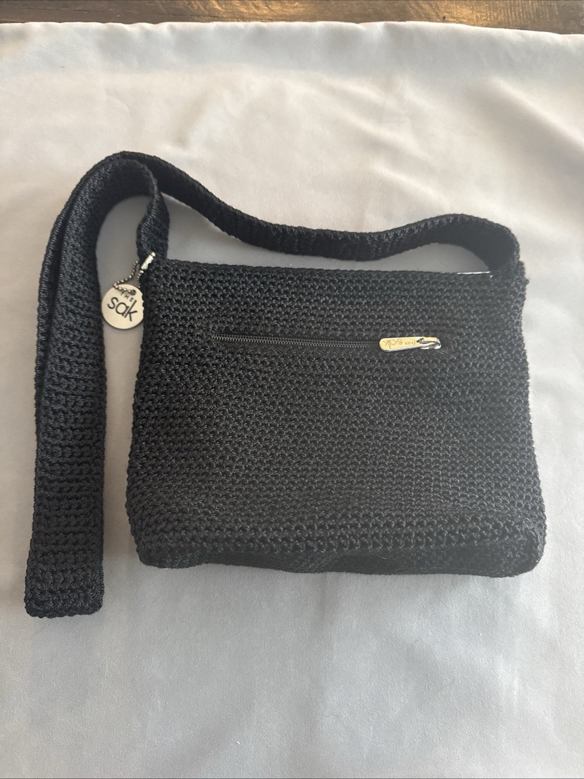 Sak Black Crochet Shoulder Bag Handbag Hobo Crossbody Purse. Great Condition