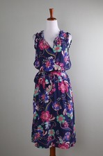 TALBOTS NWT $149 Ruffle Floral Print Bow Belted Blouson Dress Size 2 Petite 2P