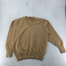 Vtg The Scotch House Sweater Mens XL Beige Pure New Wool Knitted V Neck