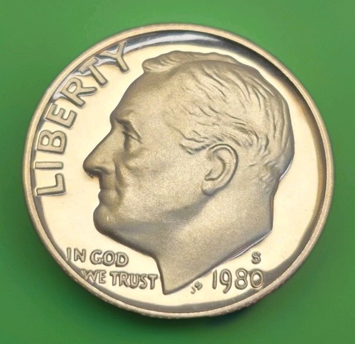 1980 S placcato proof Roosevelt Dime 10C come nuovo - Foto 1 di 4
