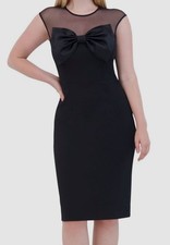 Eliza J Women's Black Bow-Trim Illusion Sheath Dress Size 14