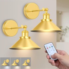 Set of 2 Gold Vintage Battery Operated Wireless Wall Sconces