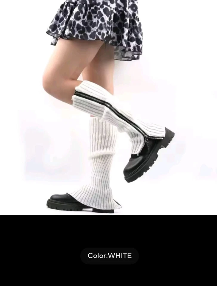 ⭐ Aquecedores femininos de perna de malha com zíper – Meias longas de inverno Y2K, estilo gótico - Imagem 3 de 4