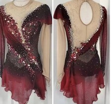 Ice skating dress Competition Figure Skating Twirling Costume red dyeing