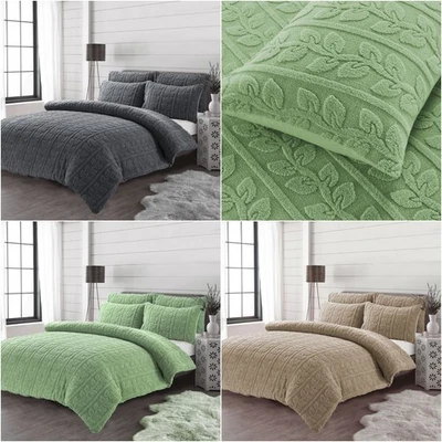NIGHT ZONE Leaves Embossed Teddy Fleece Duvet Cover Sets Soft Warm Cosy Winter Bedding Sets