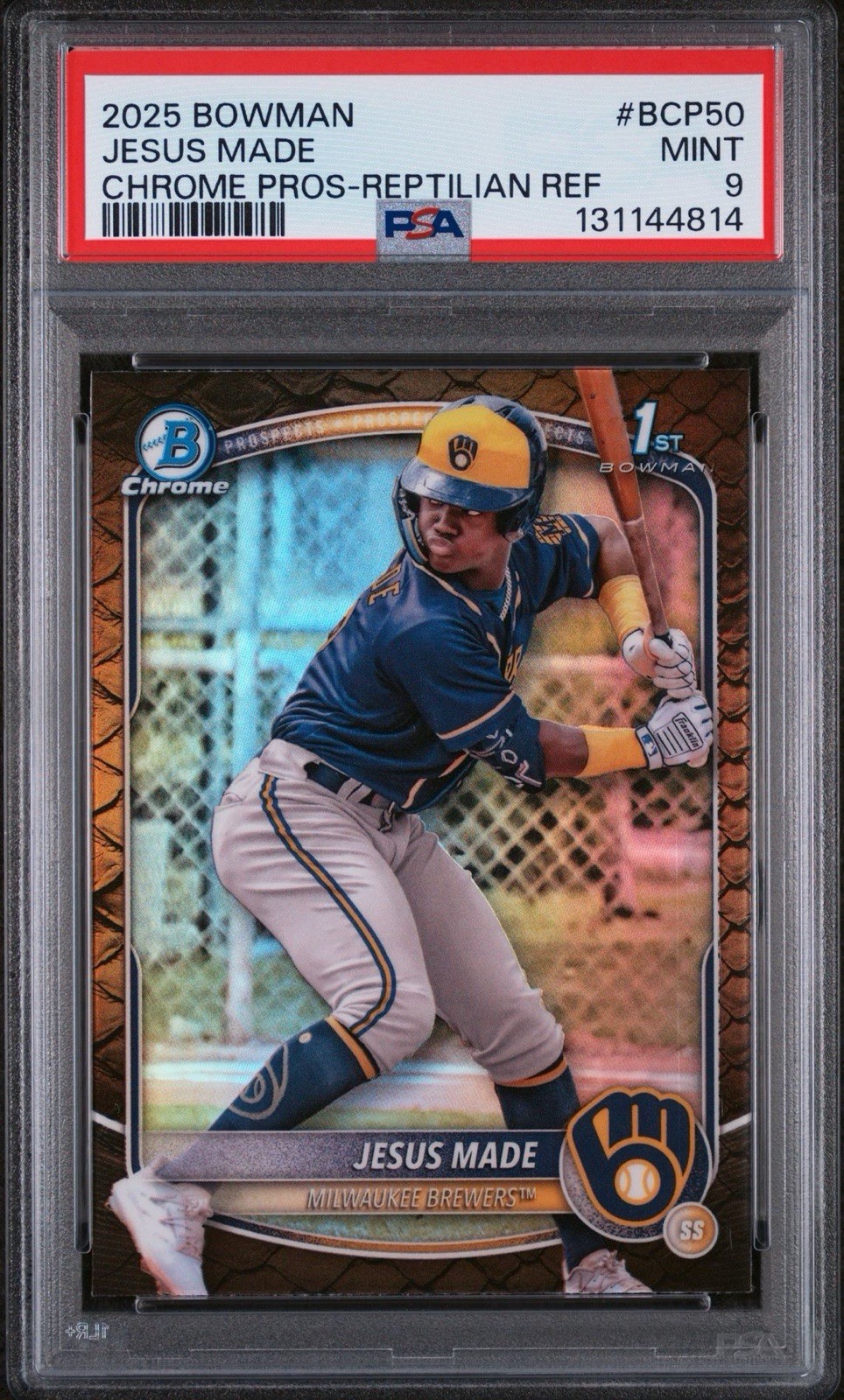 2025 BOWMAN CHROME PROSPECTS REPTILIAN REFRACTOR #BCP50 JESUS MADE PSA 9