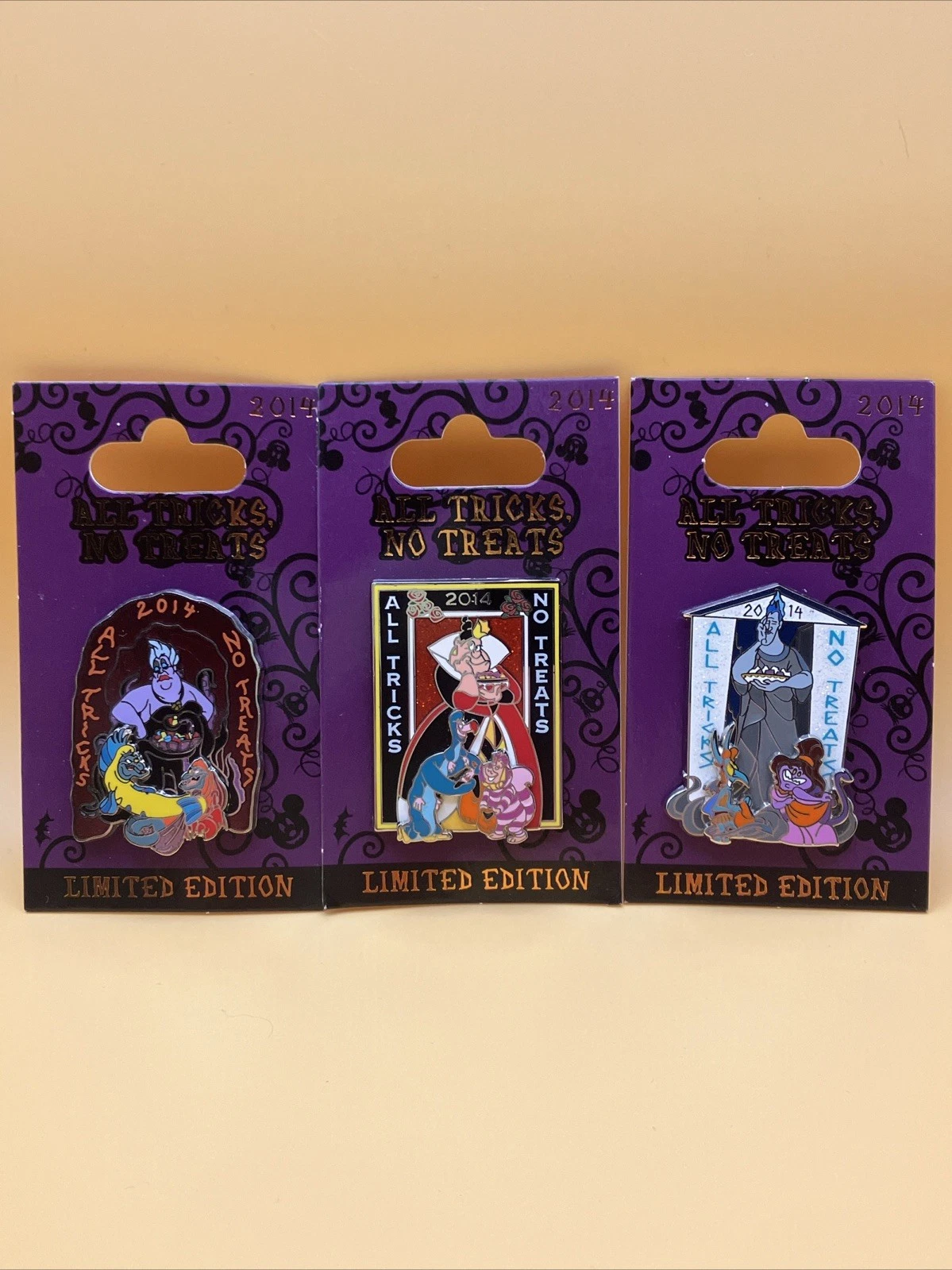 2014 Halloween Disney Pins All Tricks No Treats Set of 3 Limited Edition 3000