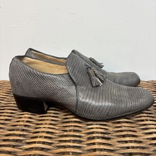 Vtg Tony Leather Handcrafted Exotic Lizard Skin Men Tassel Loafer Shoe Heel Gray