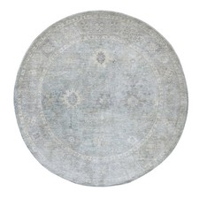 7'9"x7'9" Blue Washed Out Peshawar Hand Knotted Wool Round Oriental Rug 22960