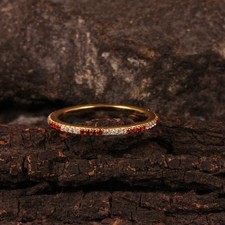 Solid 14k Yellow Gold Natural Diamond Garnet Stackable Band Ring Promise Jewelry