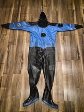 Scubapro Rubber Drysuit Gummi Trockentauchanzug Blau Größe ML mit Neoprenhaube