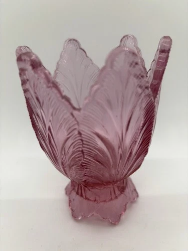 Vintage Fenton Art Glass Tulip Pink Two Way Votive Candle Holder