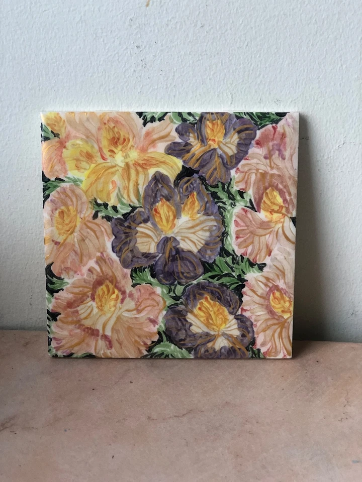 Ceramic Vintage Hand Painted Art Tile Floral & Gold Design Backsplash / Mural - Image 2 of 4