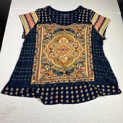 Lucky Brand Persian Carpet Tee Short Sleeve Medallion Boho Breathable T-Shirt 3X