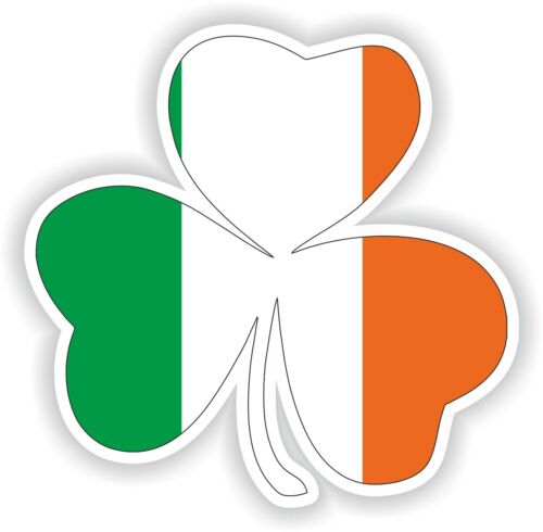 Trèfle irlandais à 3 feuilles avec autocollant drapeau irlandais Irlande pour pare-chocs tablette voiture - Photo 1/1