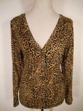 Beautiful Women's XL Ralph Lauren Chaps Brown Spotted Design LS Button Sweater