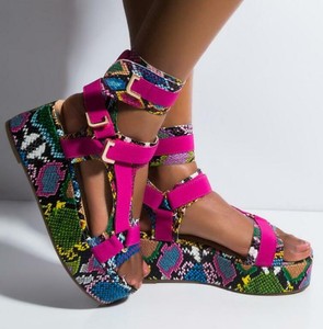 level up multicolor snakeskin platform sandal