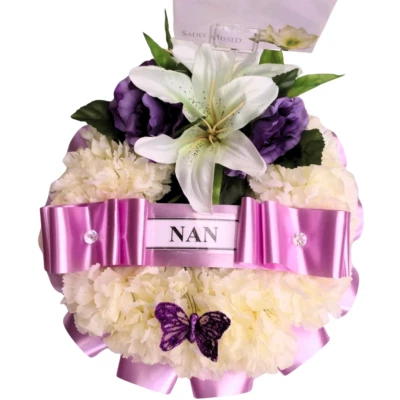 SILKY BOUQUETS Artificial Silk Funeral Flower Wreath Ring Tribute Arrangement Rose Faux Mum