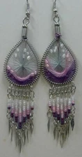 Woven Dreamcatcher Earrings with Dangle. Many colors!  You Pick! pink blue red 