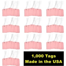 1,000 pcs of 4 3/4" x 2 3/8" Size 5 Pink Cardstock Hang Tag Tags with Wire 13 Pt