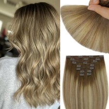 Clip in Hair Extensions Real Human Hair, 120g 7Pcs 3/8/613 Balayage Walnut Brown