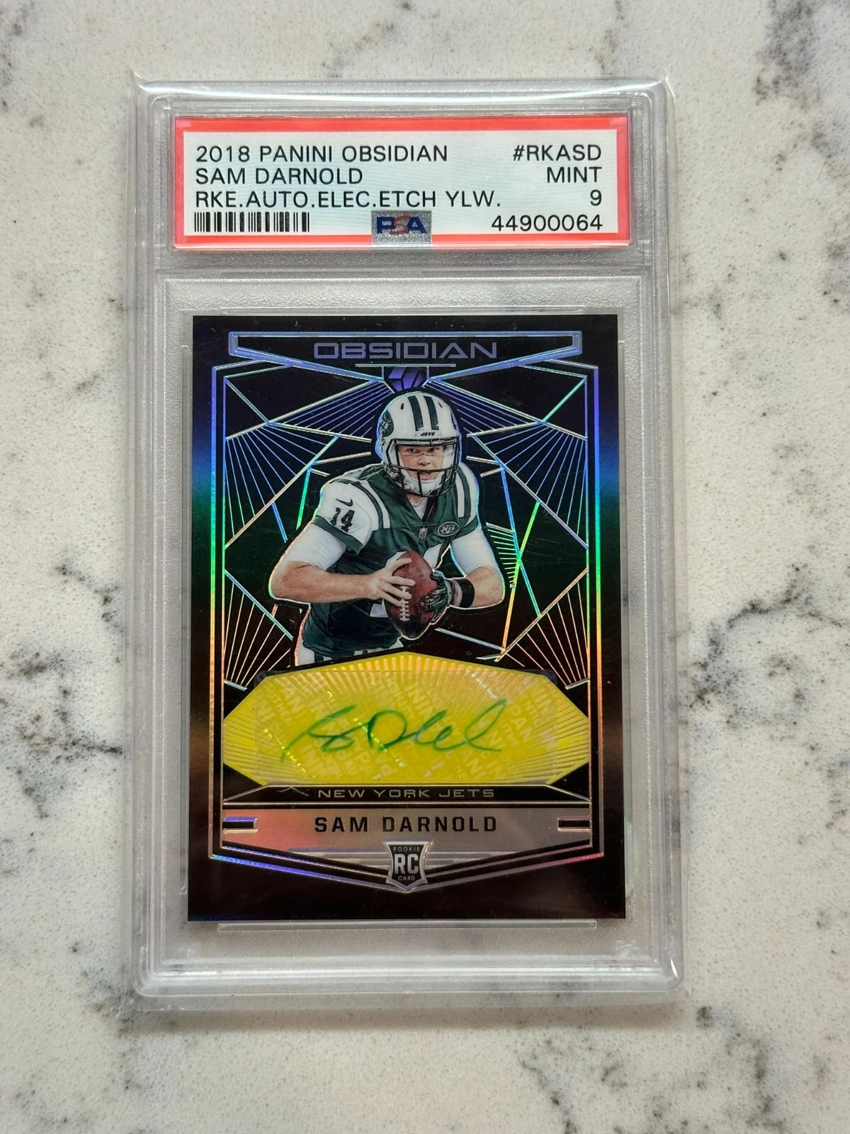Sam Darnold Panini Obsidian Rookie Autographs #RKASD Electric Etch Yellow