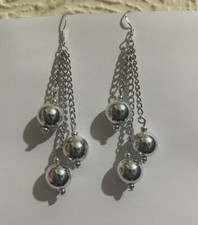 Women's 925 silver Hook Alex Polizzi style Long Earrings chain Imitation pearls
