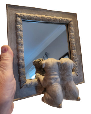 Rectangular Beige Accent Table Mirror with 3D Puppies