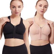 Women Zip Front Sports Bra Wireless Post-Surgery Bra Active Yoga Sports Bras