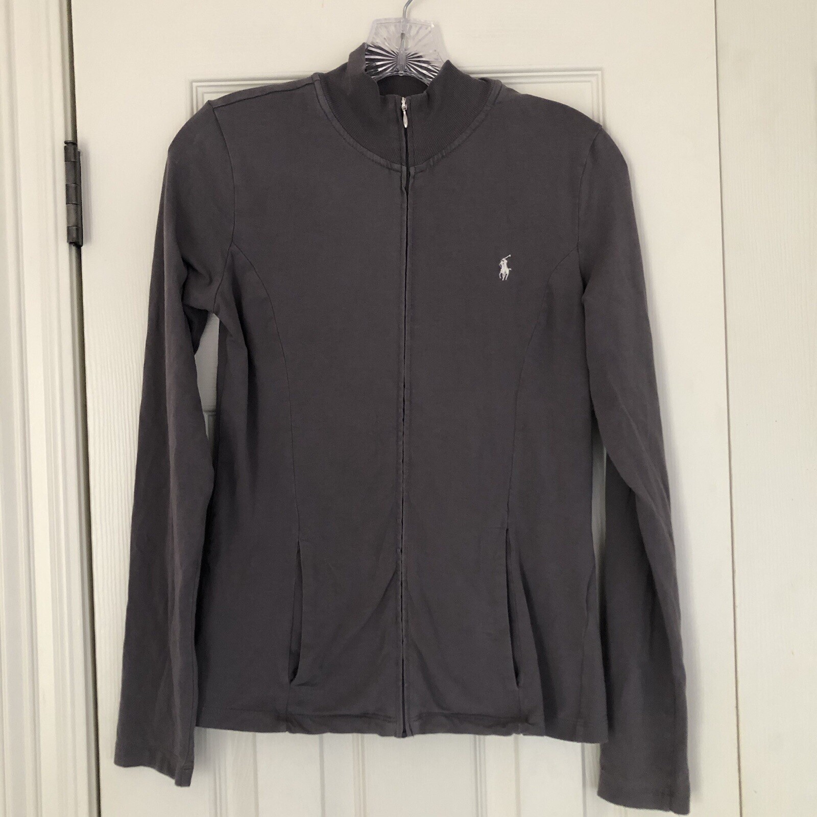 Ralph Lauren Giacca Track Donna Piccola Grigio Streetwear Tasche con Logo Pony