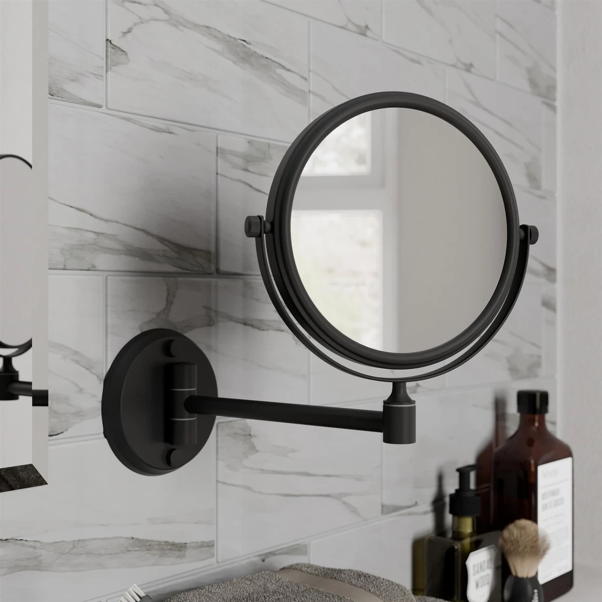 Wall Mounted 3x Magnifying Bathroom Mirror Shaving MakeUp Extending Chrome Black
