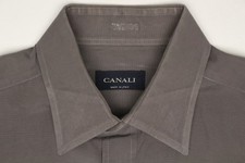 Canali Mens Dress Shirt 16/36 Solid Gray Long Sleeve Button Front Cotton Italy