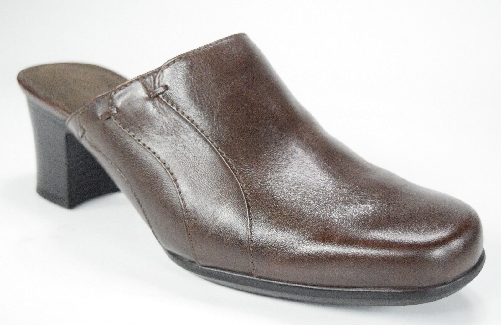 Clarks Women#039;s Size 8.5 Block Heel Brown Attention brand On Brand Cheap Sale Venue Leat Slip Mules