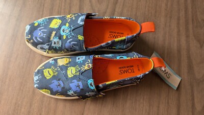 NWT Boy's Girl's Glow in the Dark TOMS Monster Aliens Slip Ons Size 11
