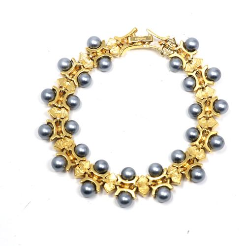 Joan Rivers White Rhinestone and Faux Gray Pearl Gold Bracelet - Picture 2 of 3